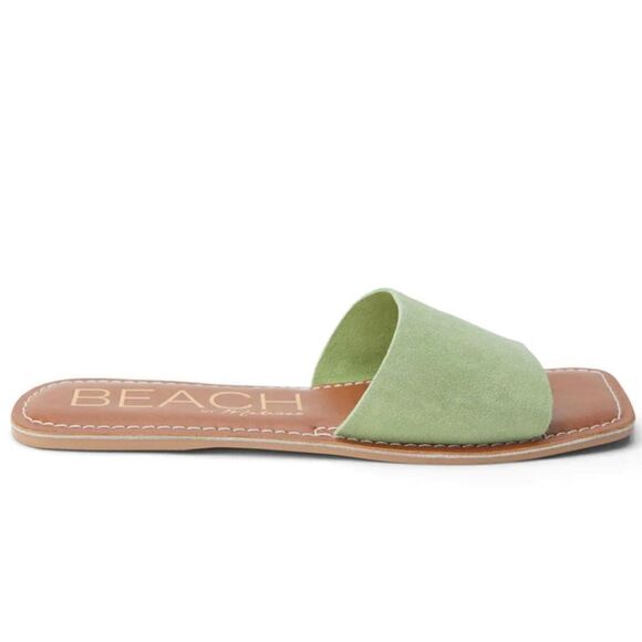 Matisse Beach Sandals Womens Size 11 Green Suede Open Square Toe Bali Slide - Picture 1 of 8